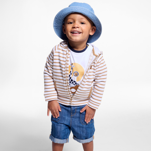 سويت شيرت ميلتون مخطط بسحّاب برسمة أسد باللون البني للأولاد الصغار